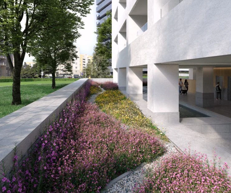 Illustrative rendering, Prelada: jardim