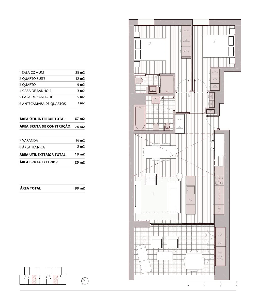 Planta da tipologia T2 · 2D2