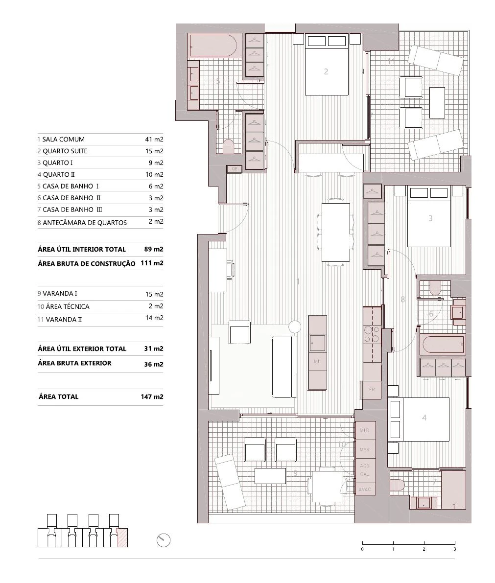 Planta da tipologia T3 · 3A2